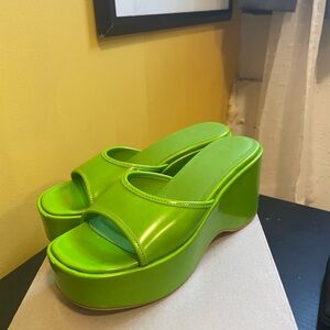 UO lime green platform slides